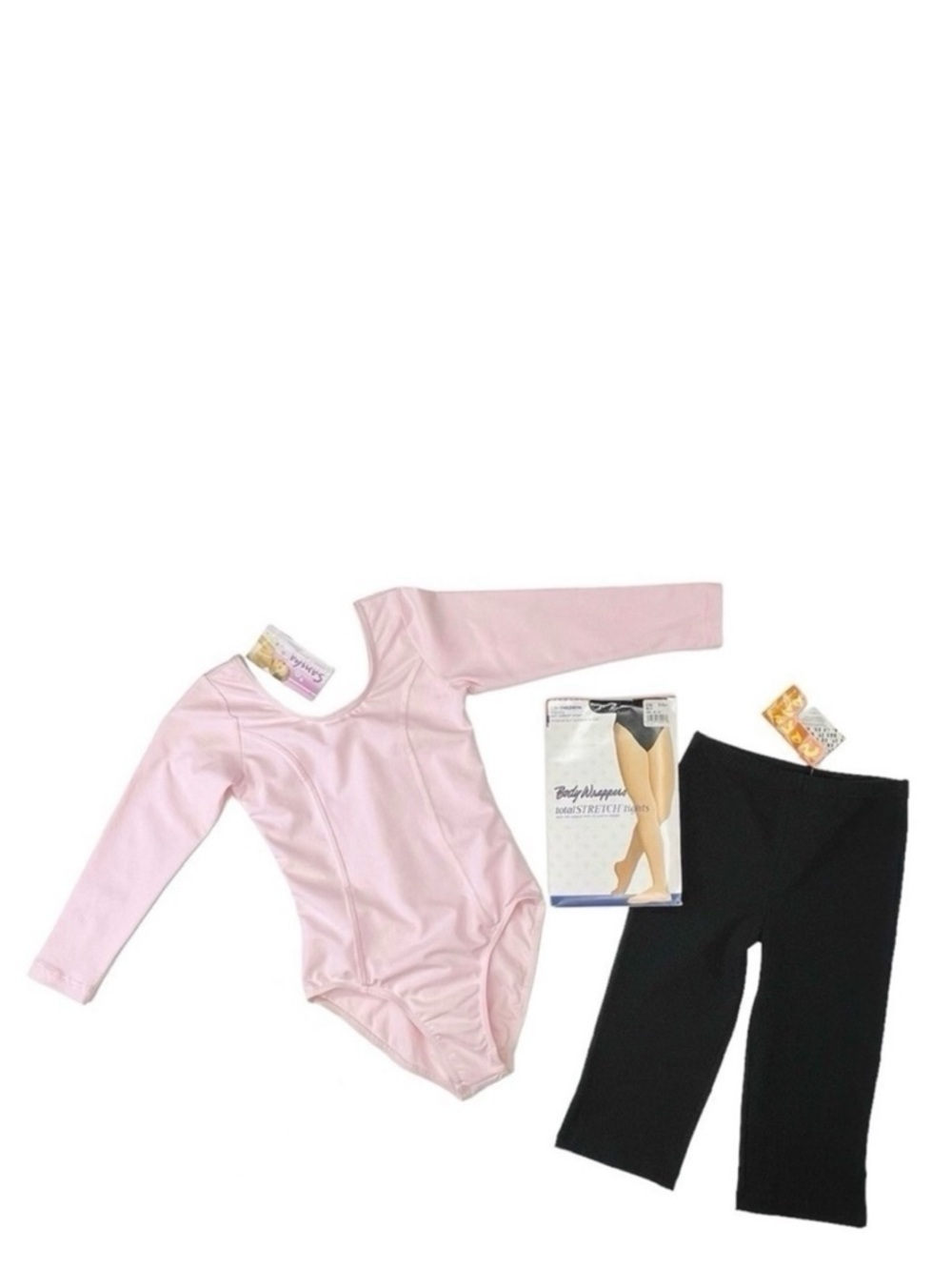 Girls Size 12 Sansha Pink Leotard Black Crop Pant Body Wrappers Bloch Tights NWT